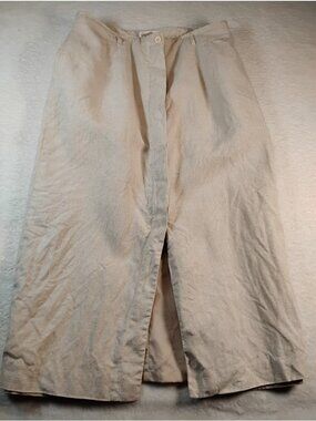 Vtg Talbots Irish Linen Midi Skirt Luxury Minimalist Split Front Lined 12P Tan